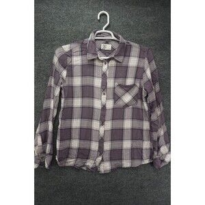 Cosmic Blue Love Womens Plaid Shirt Large L Button Down Purple Cream Flannel